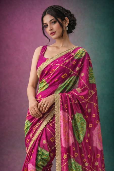 Rani Gulmohar Bandhani Elegance Saree