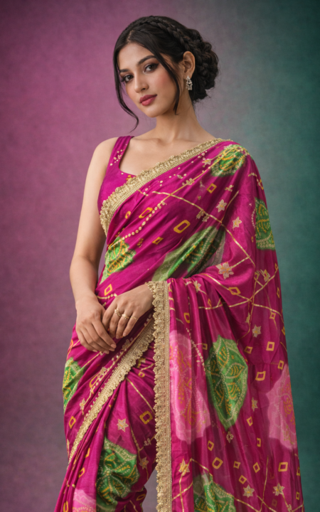Rani Gulmohar Bandhani Elegance Saree