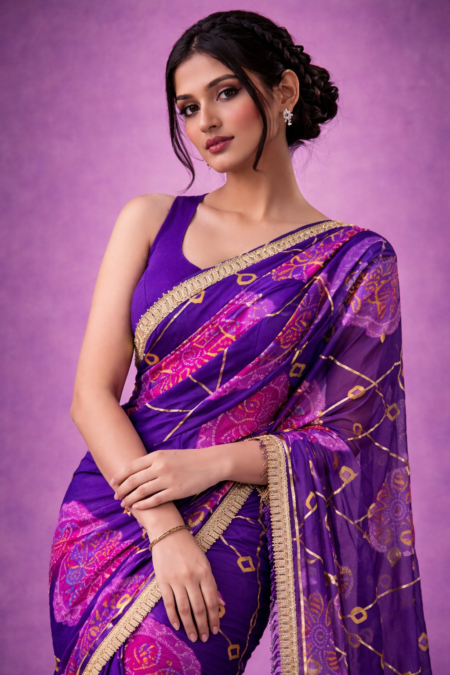 Royal Violet Bandhani Grace Saree