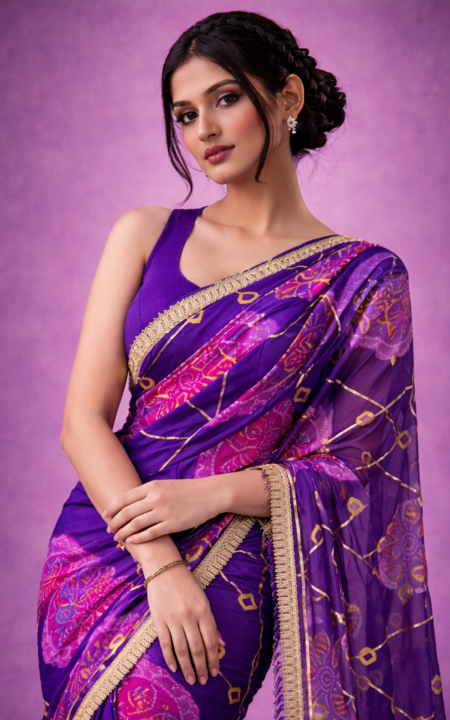 Royal Violet Bandhani Grace Saree