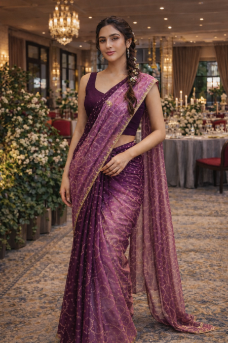 Royal Wine Pure Chiffon Saree