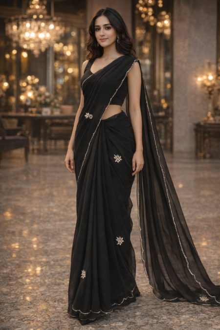 Midnight Elegance Pure Georgette Saree