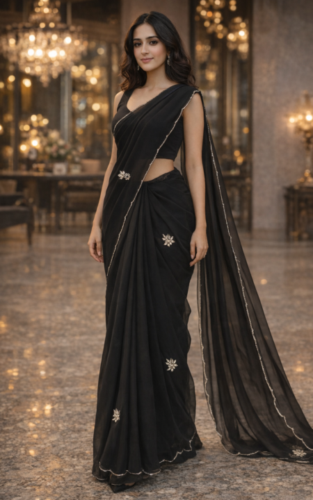 Midnight Elegance Pure Georgette Saree