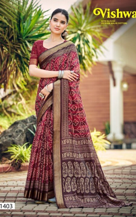 Maroon Elegance Organic Cotton Saree.
