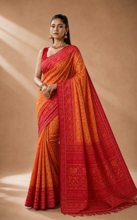 Kesari Gulnaar Patola Silk Saree