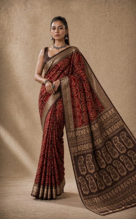 Maroon Elegance Organic Cotton Saree.