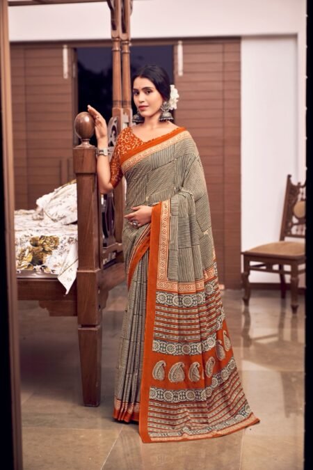 Rust Heritage Pure Cotton Saree