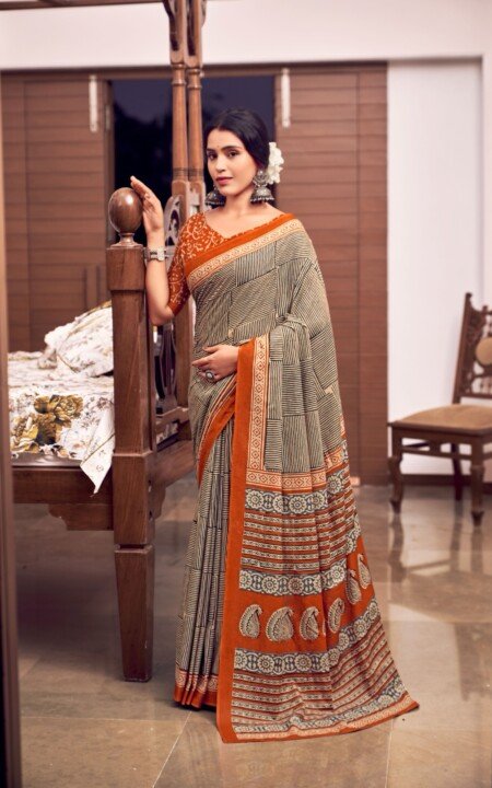 Rust Heritage Pure Cotton Saree