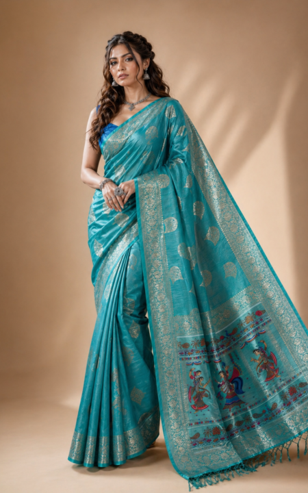 Neel Varnika Kalamkari Silk Saree.