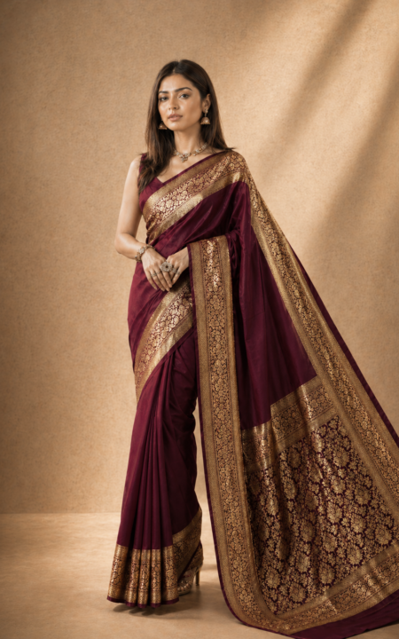 Regal Wine Weave Banarasi Silk Saree