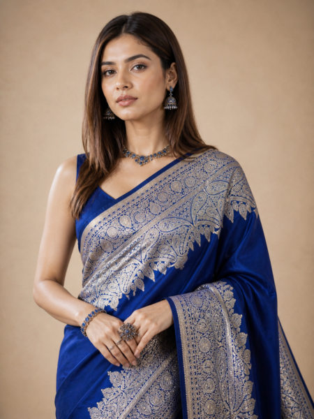 Rajwada Blue Banarasi Silk Saree