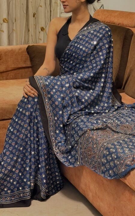 Midnight Noor Ajrakh Satin Saree
